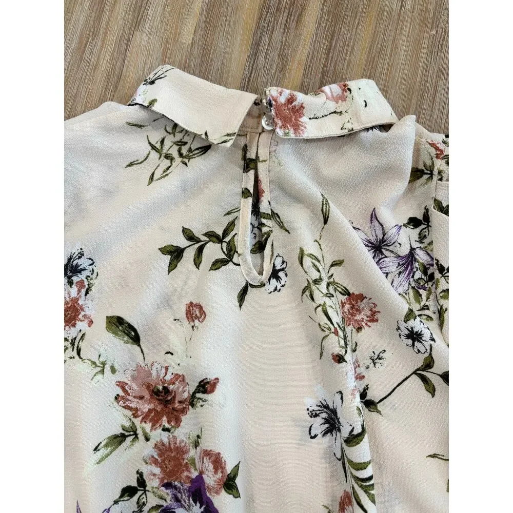 Moa Moa Off White Floral Collared Blouse with Tie Size M - Picture 8 of 10